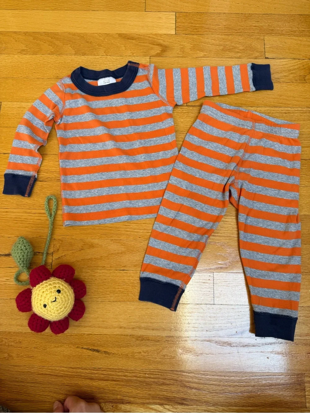 Hanna Andersson Striped Orange & Gray Kids Pajama Set - Long Sleeve Top & Pants